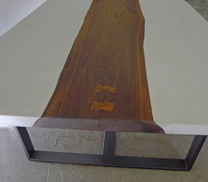 Concrete and walnut river table