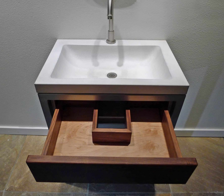 Concrete, steel,  and walnut vanity