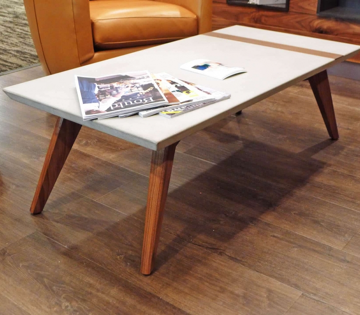 Concrete and walnut cocktail table