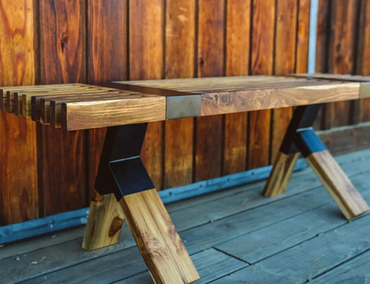 Teak and steel bench