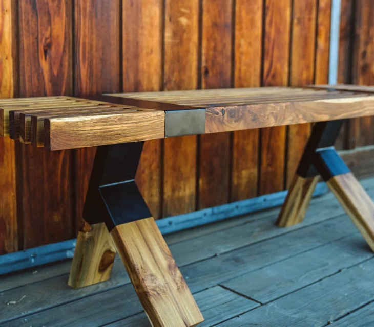 Teak and steel bench