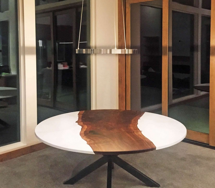 ‘Tahoe’ concrete and claro walnut table