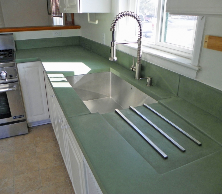 Custom green concrete countertops